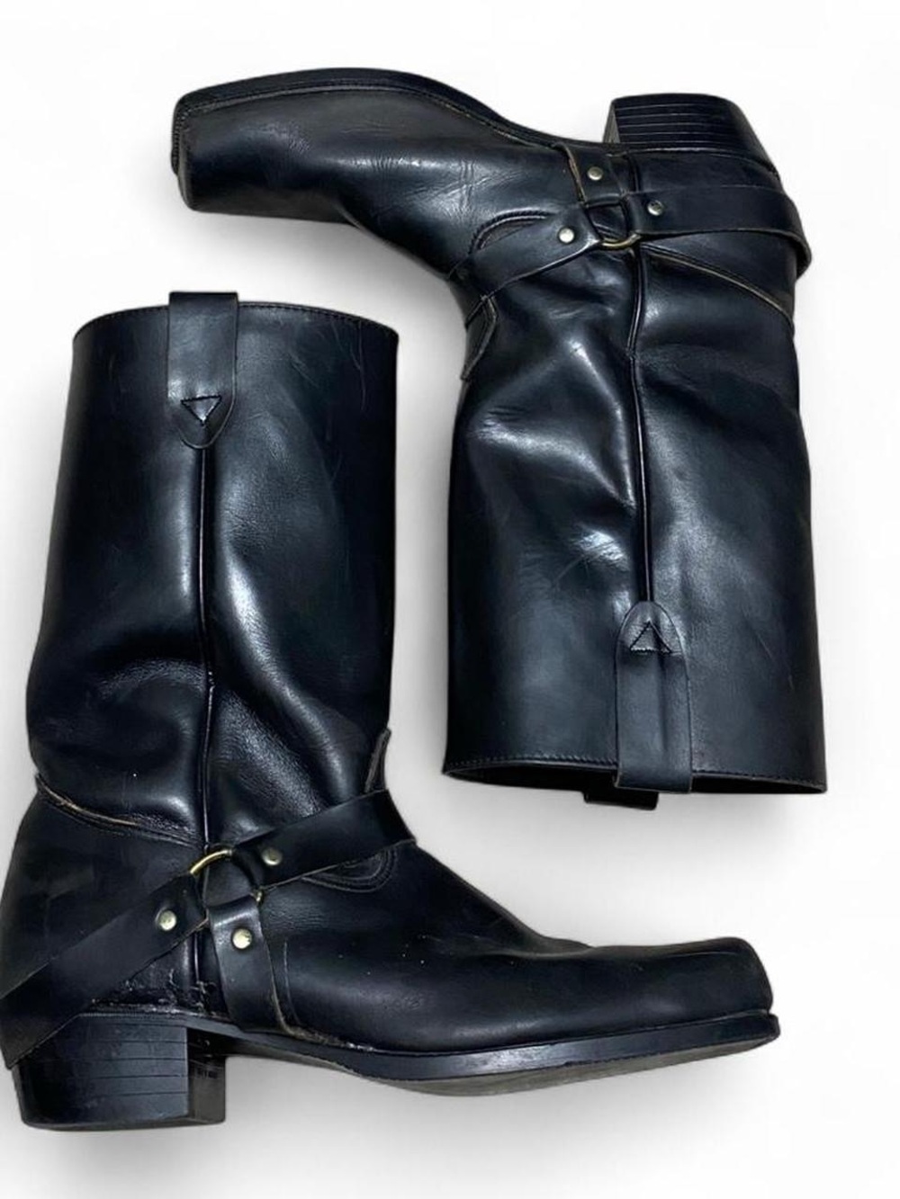Y2K black harness leather cowboy boots